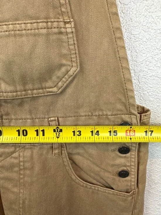 Free People We The Free Tan Medium Overalls Wide Straight Leg Utility Boho - Picture 7 of 10